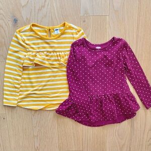 Two Long Sleeve Shirts Striped Yellow and Polka Dot Maroon Size 4T Girls